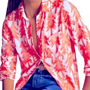 Maeve by Anthropologie Tree Embroidered LS Button Down Shirt In Orange Mot Sz 4